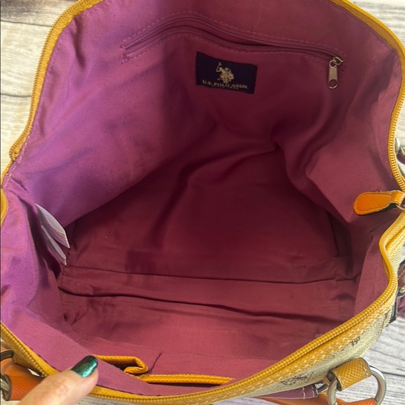 U.S. Polo Assn. Signature Canvas Satchel with Orange Leather Trim - Picture 4 of 8
